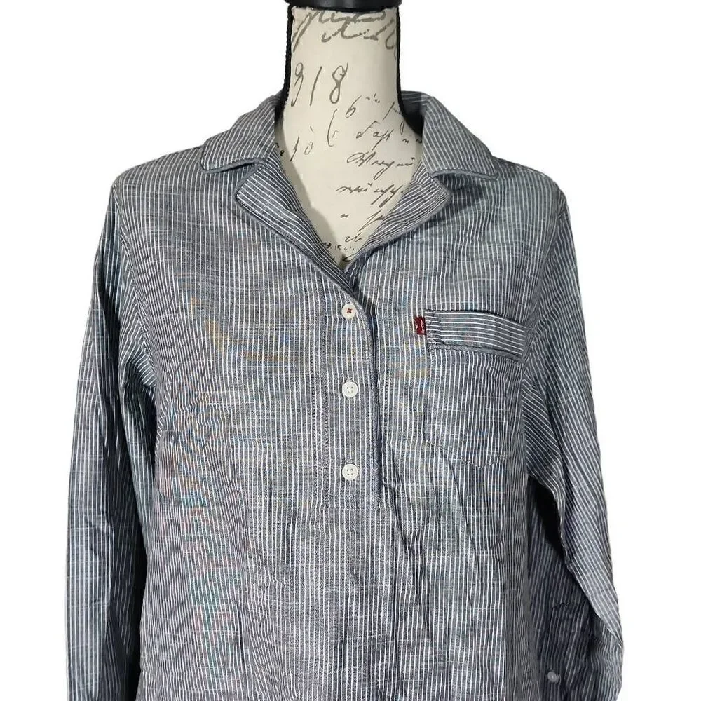 Levi Strauss & Co Women's Size Medium Dark Chambray White Striped Pajama Shirt